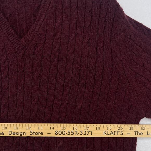CAMBRIDGE Sweater Mens L Super Lambswool Blend Cable V-Neck Pullover Burgundy - Picture 11 of 13